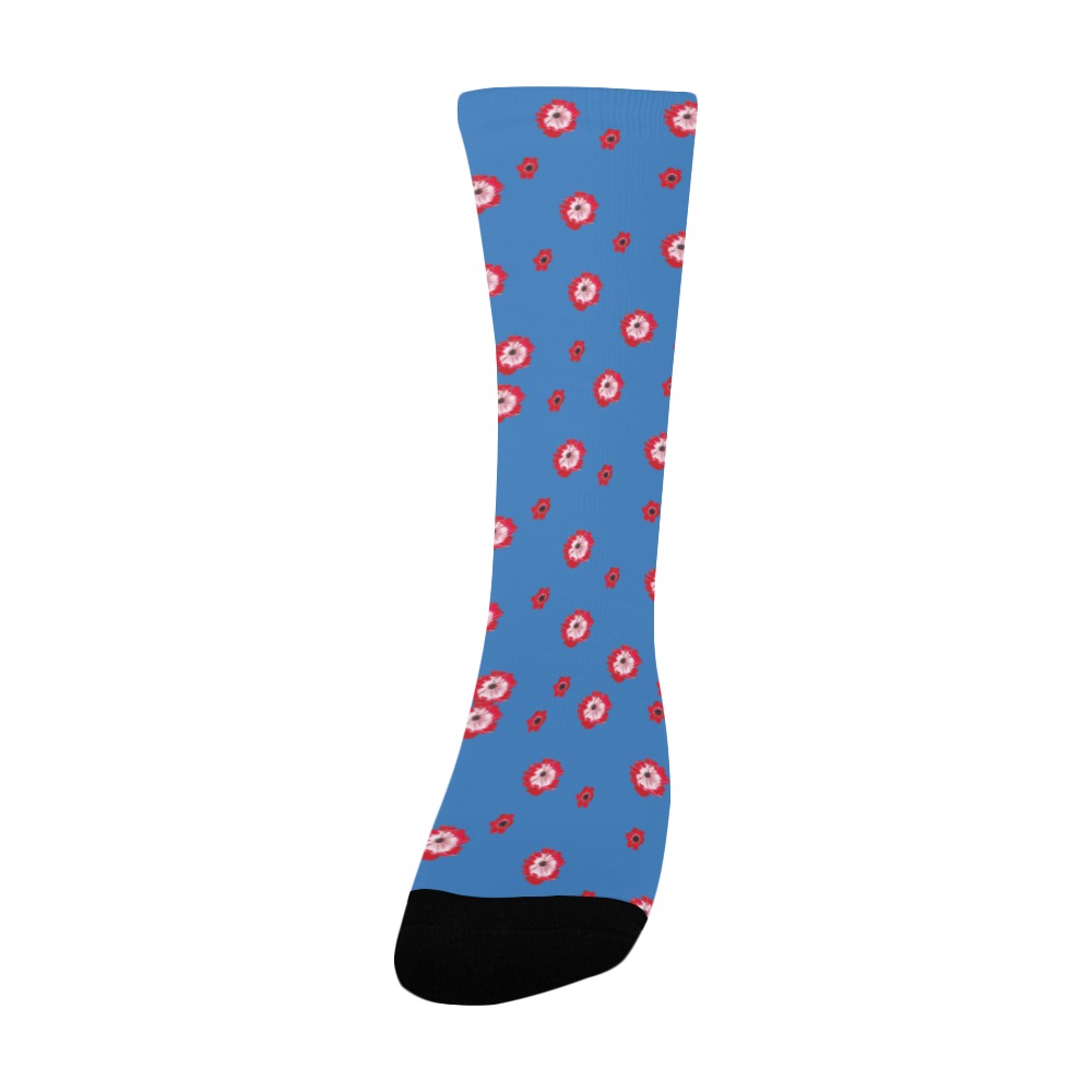 red flowers blue Custom Socks for Women