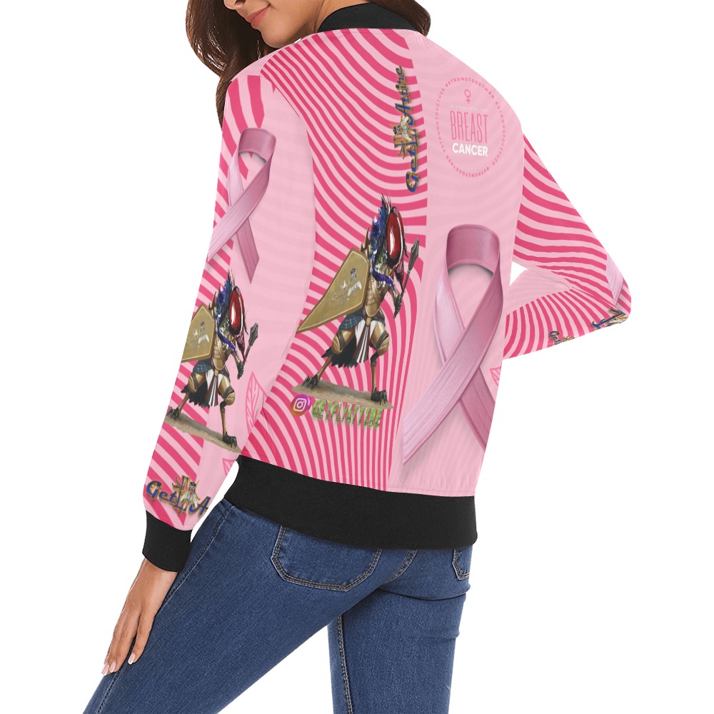 #strongtogether International breast Cancer Day Collectable Fly All Over Print Bomber Jacket for Women (Model H19)