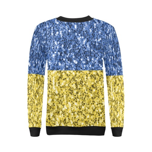 Blue yellow Ukraine flag glitter faux sparkles All Over Print Crewneck Sweatshirt for Women (Model H18)