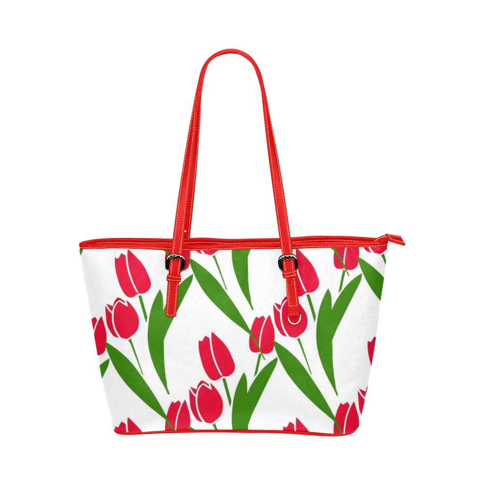 Tulips Leather Tote Bag/Large (Model 1651)