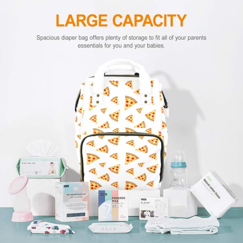 Cool and fun pizza slices pattern on white Multi-Function Diaper Bag-New (Model 1688)