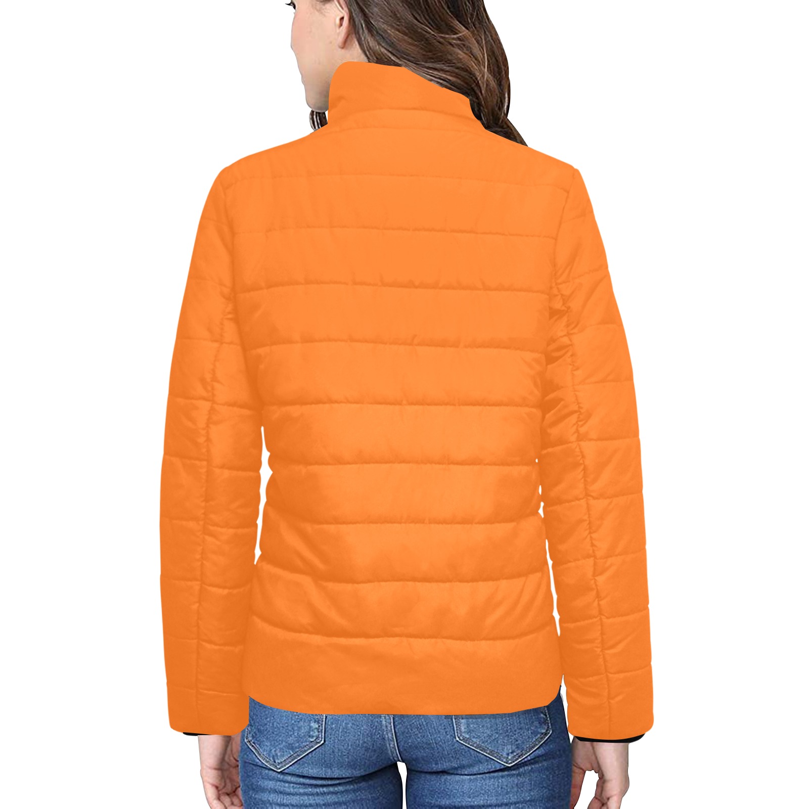 color pumpkin Women's Stand Collar Padded Jacket (Model H41)