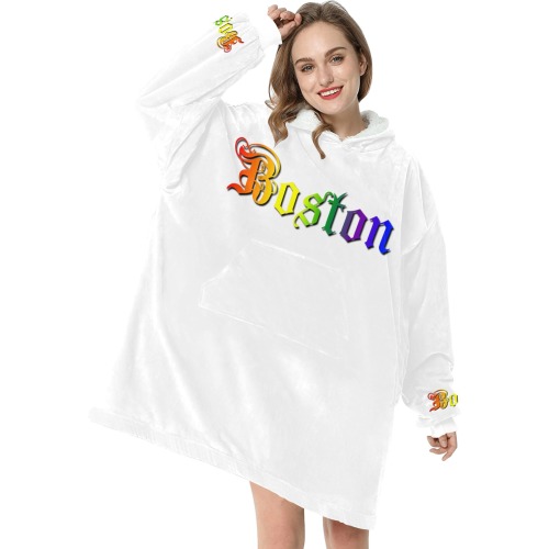 Rainbow Boston Text Blanket Hoodie for Women