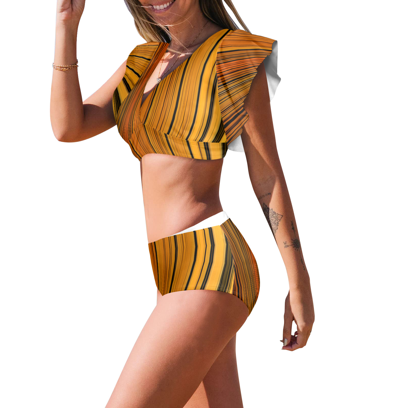 Butterfly Colors Women's Ruffle Sleeve Bikini Swimsuit (Model S42)