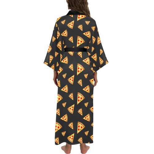 Cool and fun pizza slices dark gray pattern Long Kimono Robe