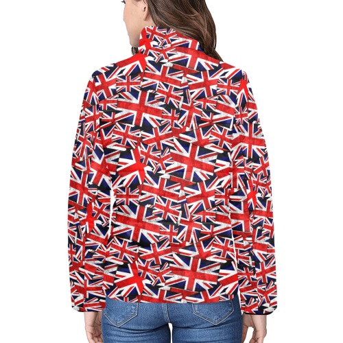Union Jack British UK Flag Women's Stand Collar Padded Jacket (Model H41)