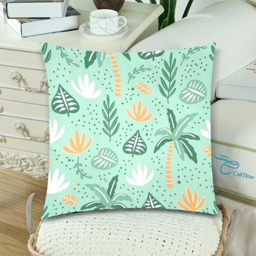 Gorgeous Green Spring Tropical Floral Custom Zippered Pillow Cases 18"x 18" (Twin Sides) (Set of 2)