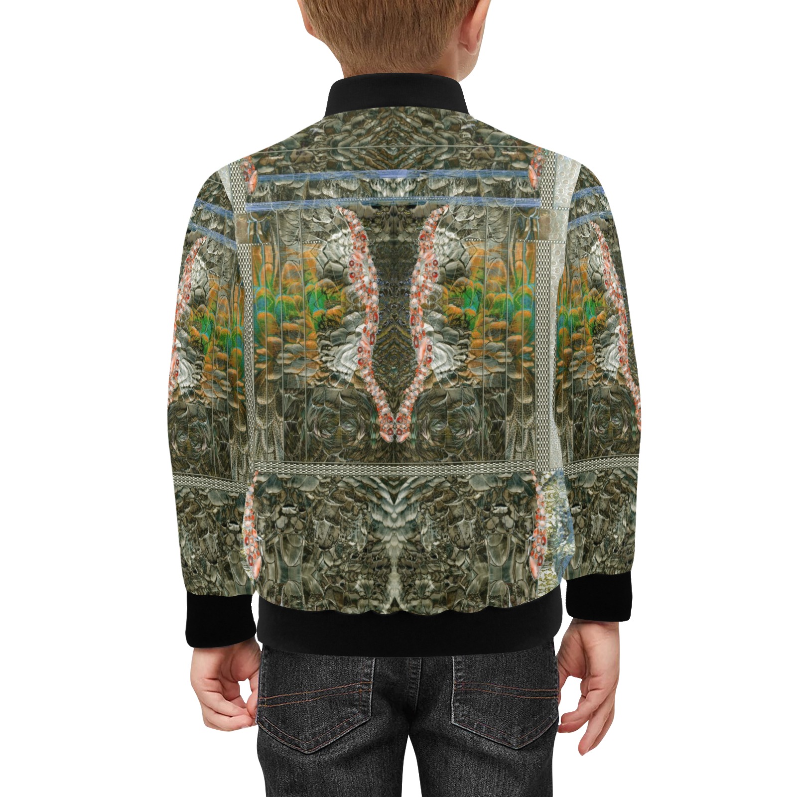 panther and feathers Kids' Bomber Jacket with Pockets (Model H40)