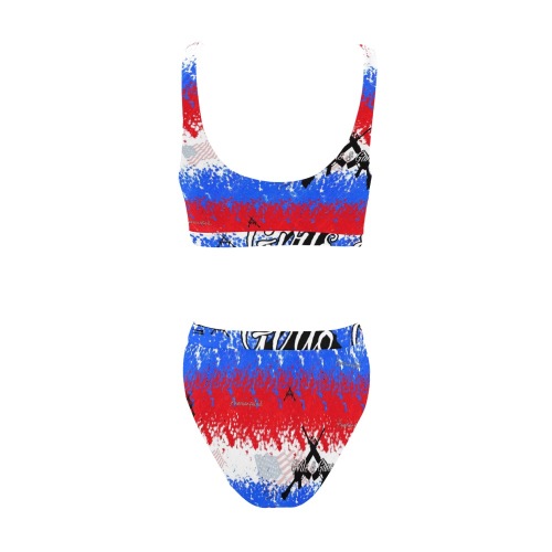 Girls n Guns patriotic print Sport Top & High-Waisted Bikini Swimsuit (Model S07)