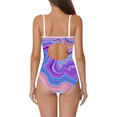 Lilac and orange waves-77U Strap Swimsuit ( Model S05)