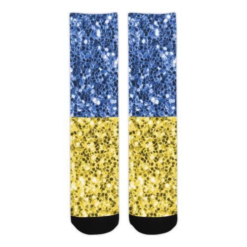 Blue yellow Ukraine flag glitter faux sparkles Trouser Socks