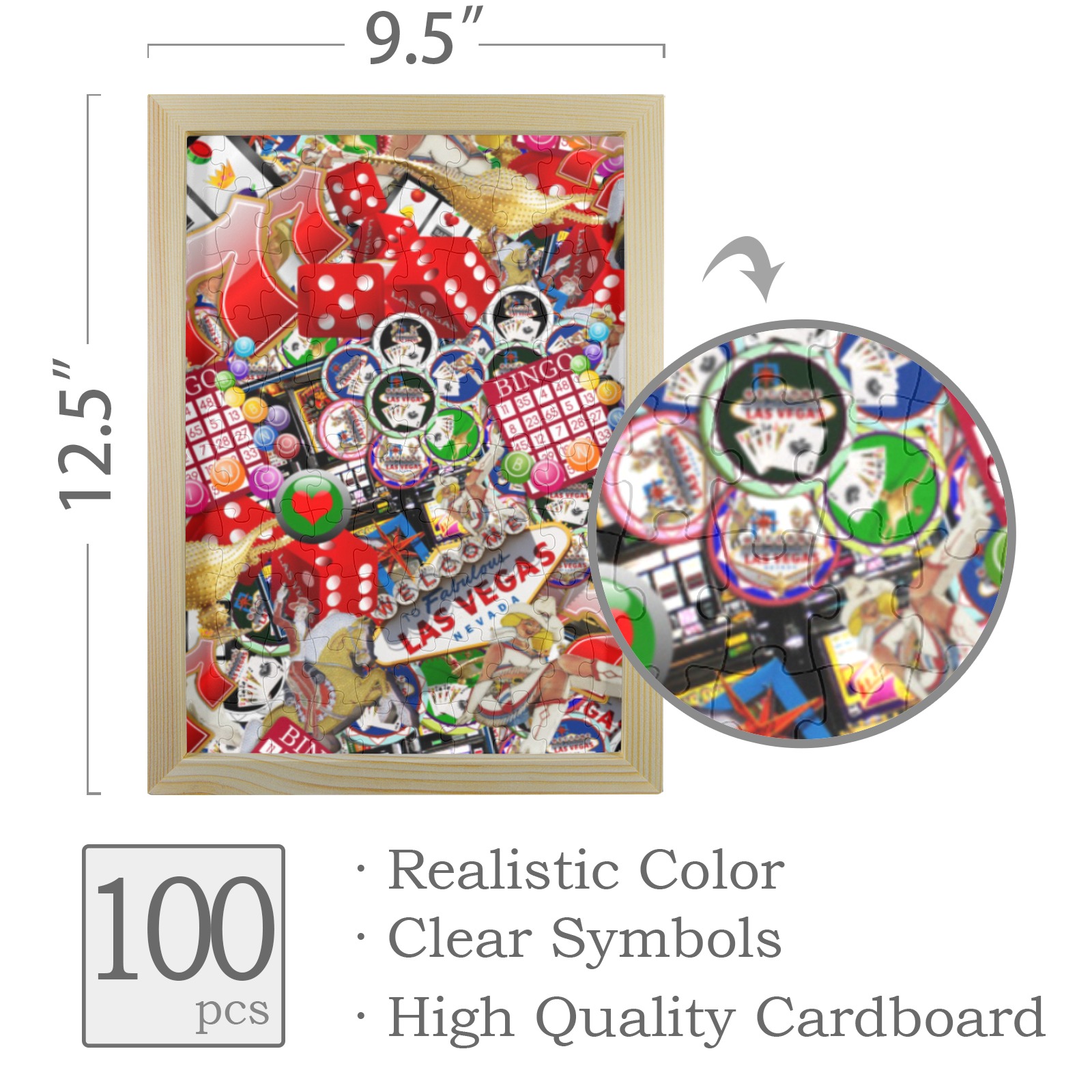 Gamblers Delight - Las Vegas Icons 100-Piece Puzzle Frame 9.5"x 12.5"