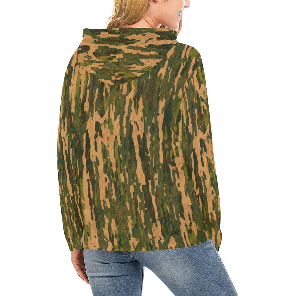 Bark Trunk Tree Camouflage All Over Print Hoodie for Women (USA Size) (Model H13)