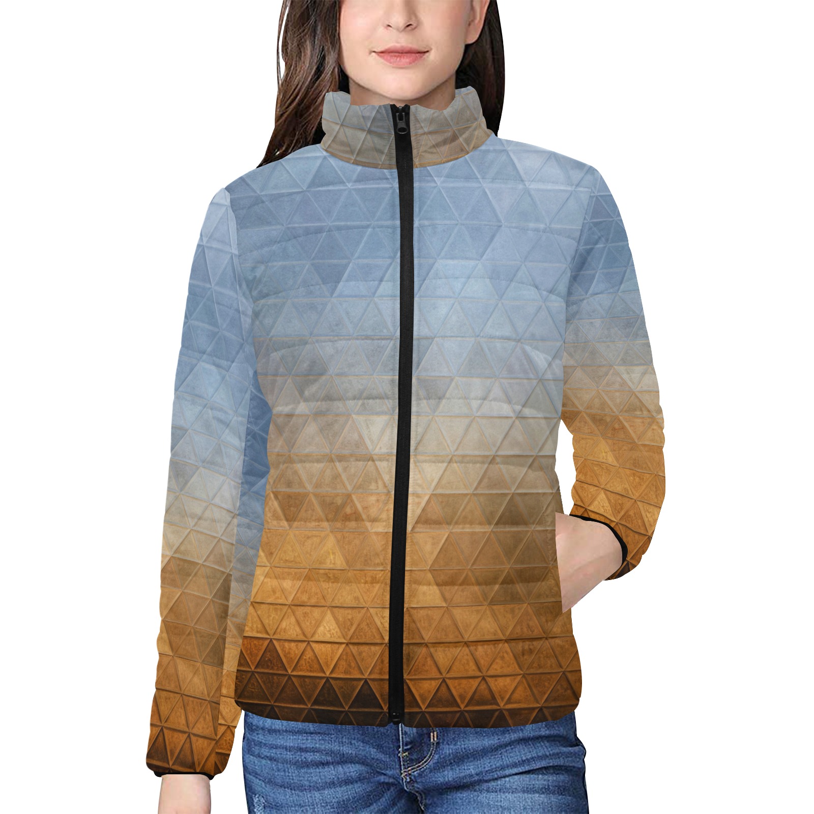mosaic triangle 20 Women's Stand Collar Padded Jacket (Model H41)