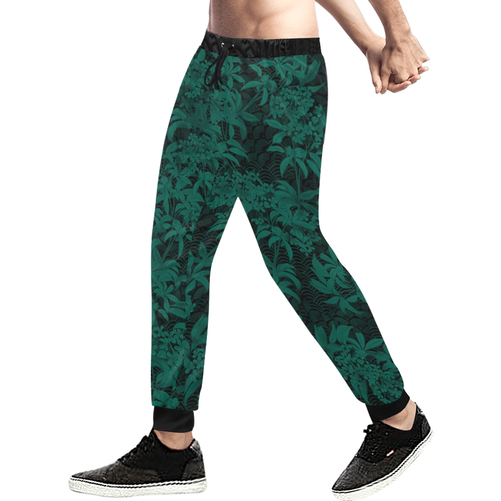 Kinmo Teal Floral Men's All Over Print Sweatpants (Model L11)