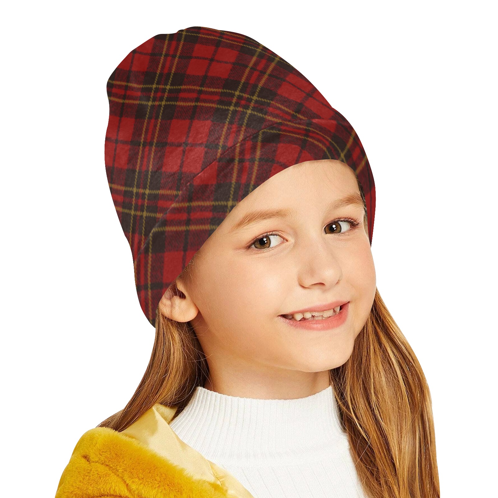 Red tartan plaid winter Christmas pattern holidays All Over Print Beanie for Kids