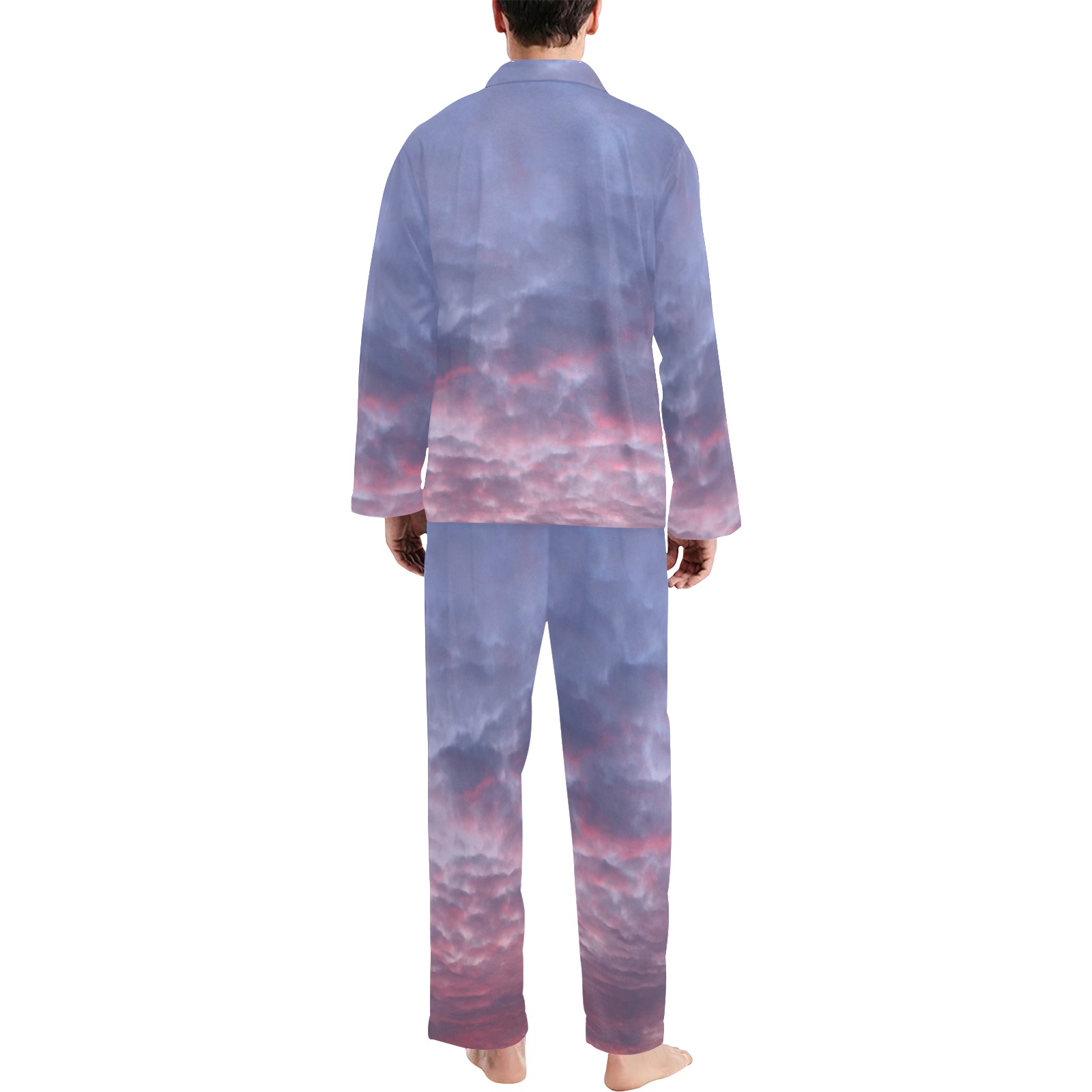 Morning Purple Sunrise Men's V-Neck Long Pajama Set