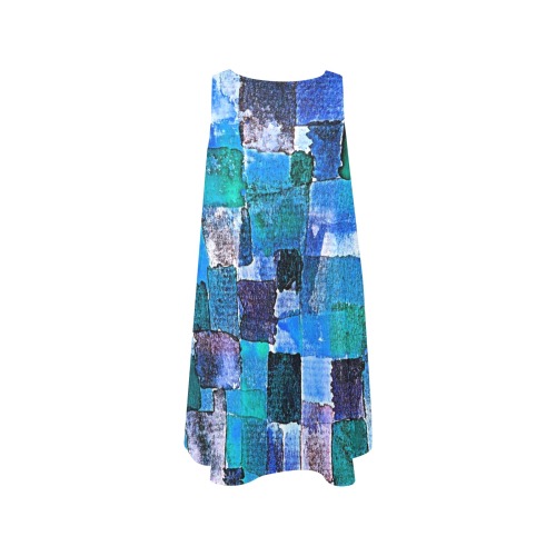 Water Water Color Blue Sleeveless A-Line Pocket Dress (Model D57)