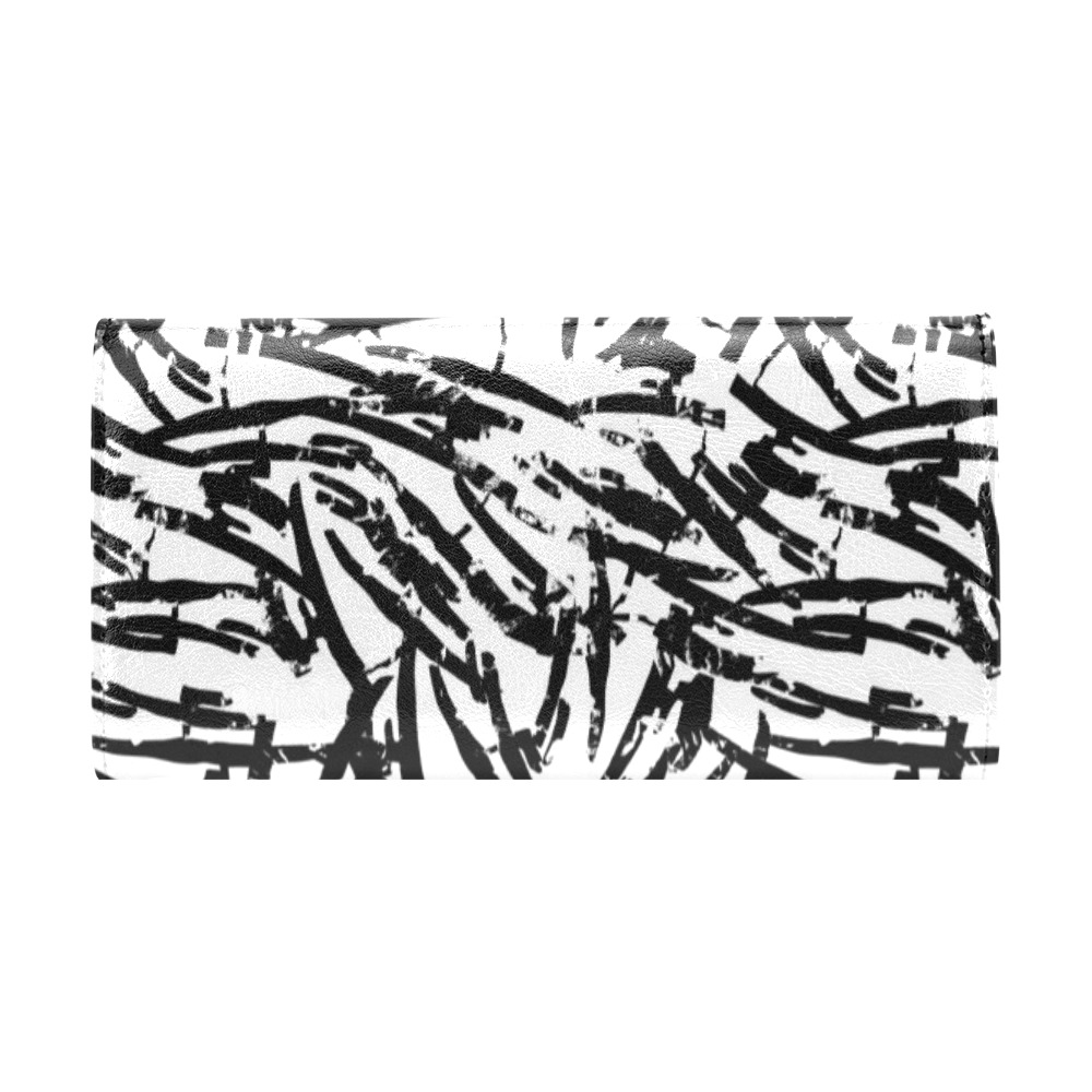 Brush Stroke Black and White Women's Flap Wallet (Model 1707)