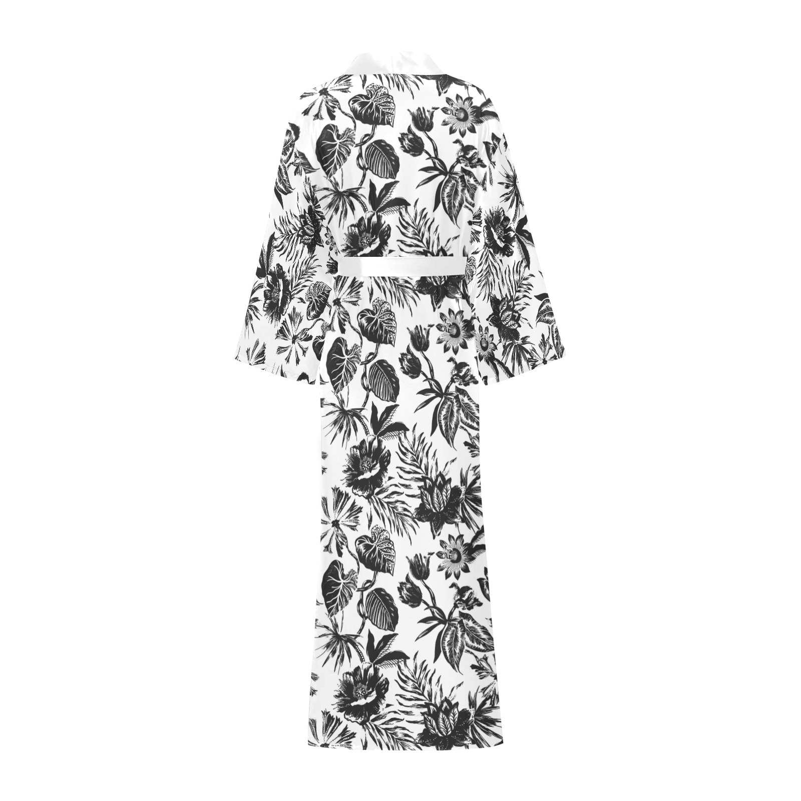 Tropical flowery monochrome Long Kimono Robe