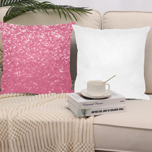 Magenta light pink red faux sparkles glitter Linen Zippered Pillowcase 18"x18"(One Side&Pack of 2)