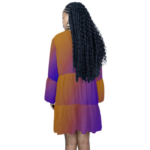 Diagonal Ombre Orange V-Neck Loose Fit Dress (Model D62)