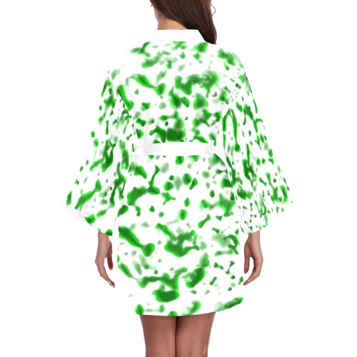 Paint Spatter Green Long Sleeve Kimono Robe