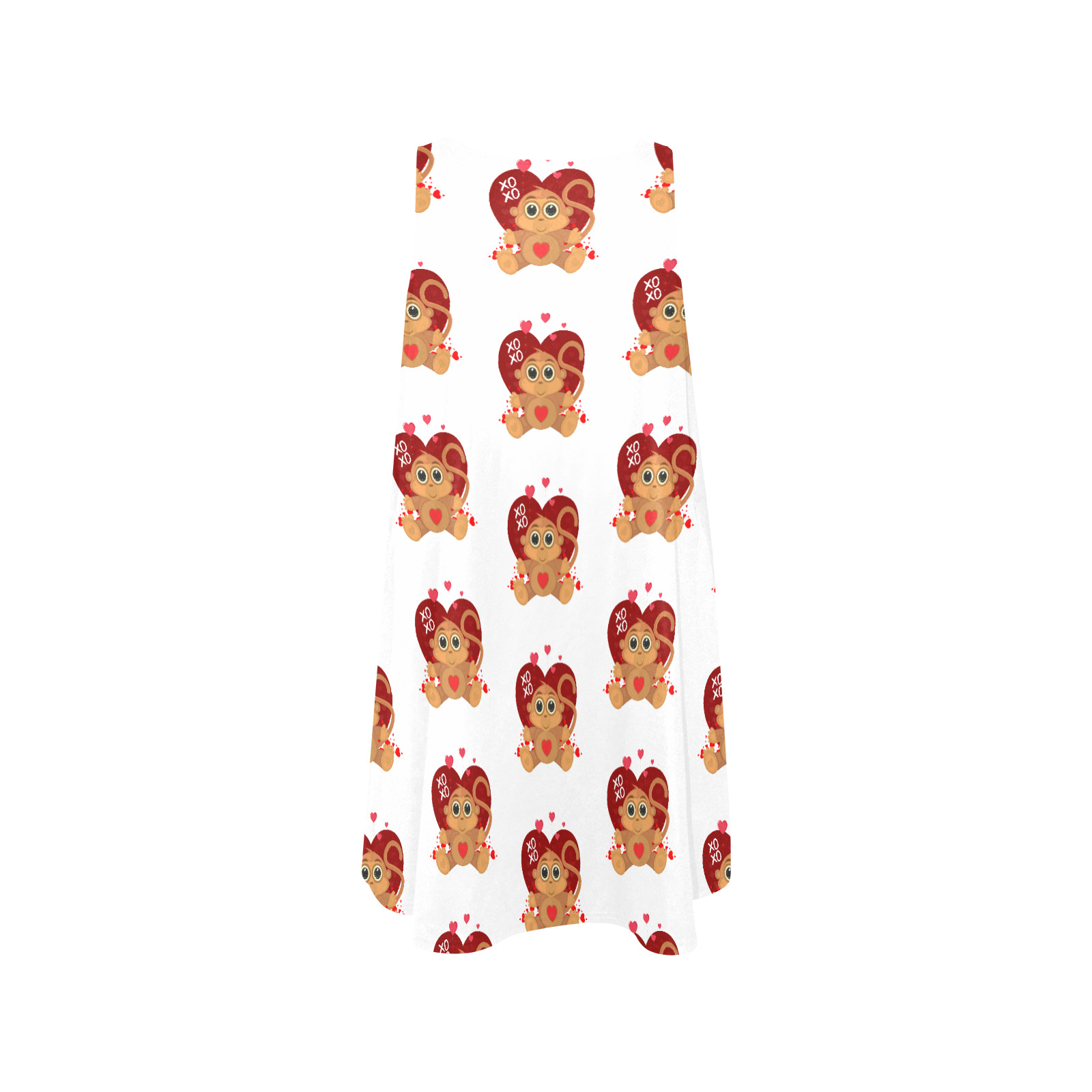 Valentine's Day Monkey Sleeveless A-Line Pocket Dress (Model D57)