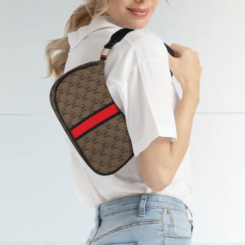 Mud-di Signature Red Stripe Walnut Women's Shoulder Bag-Black Strap (Model 1748)