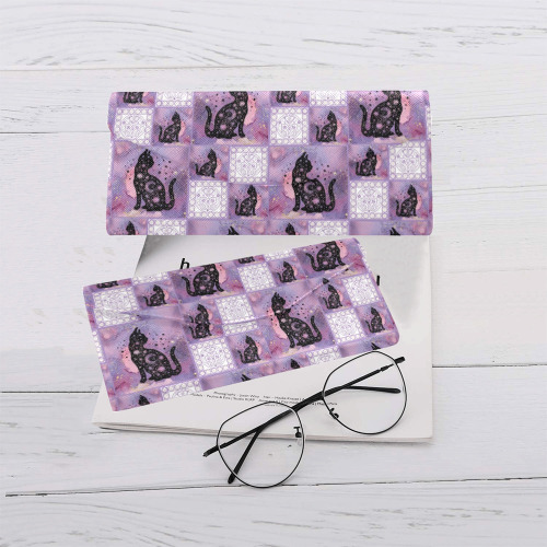 Purple Cosmic Cats Patchwork Pattern Custom Foldable Glasses Case