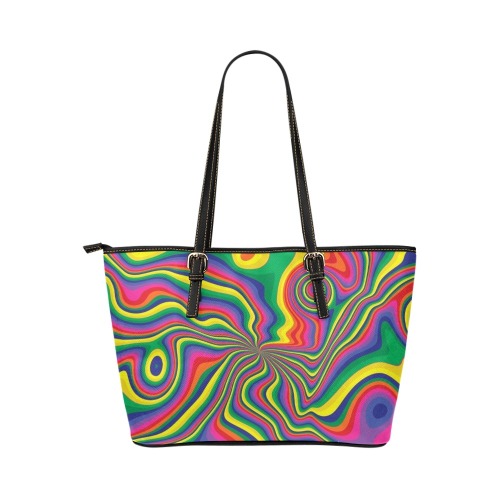 Groovy Pattern Leather Tote Bag/Small (Model 1651)