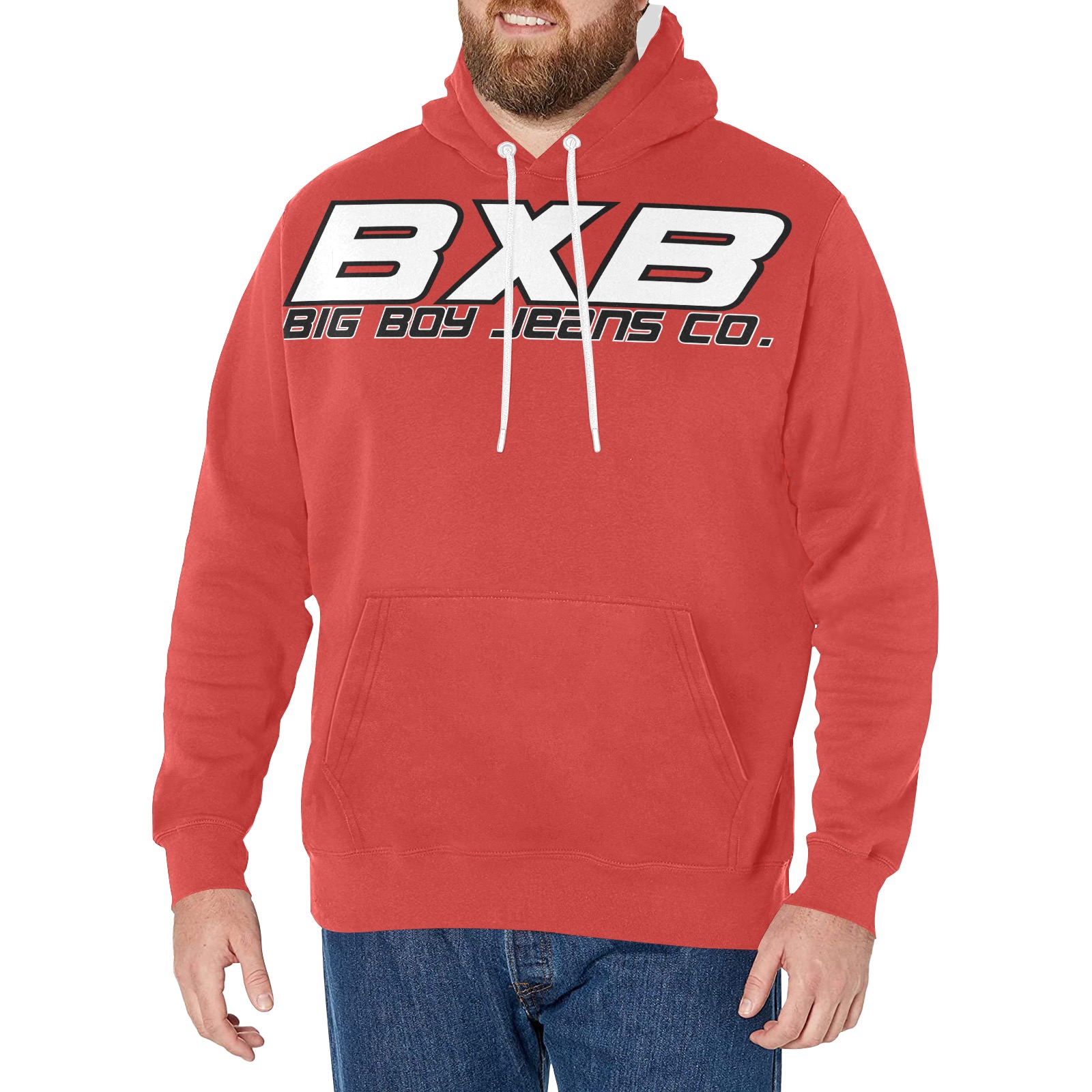 BxB Red Hoodie Men's Fleece Hoodie w/ White Lining Hood (Model H55)