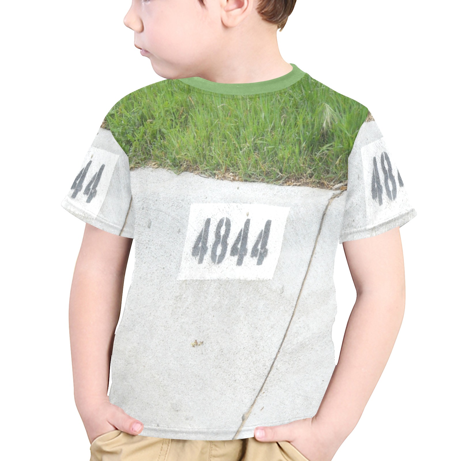 Street Number 4844 with green collar Little Boys' All Over Print Crew Neck T-Shirt (Model T40-2)