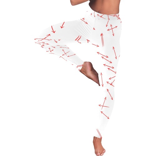 Arrows Every Direction Red on White Women's Low Rise Leggings (Invisible Stitch) (Model L05)