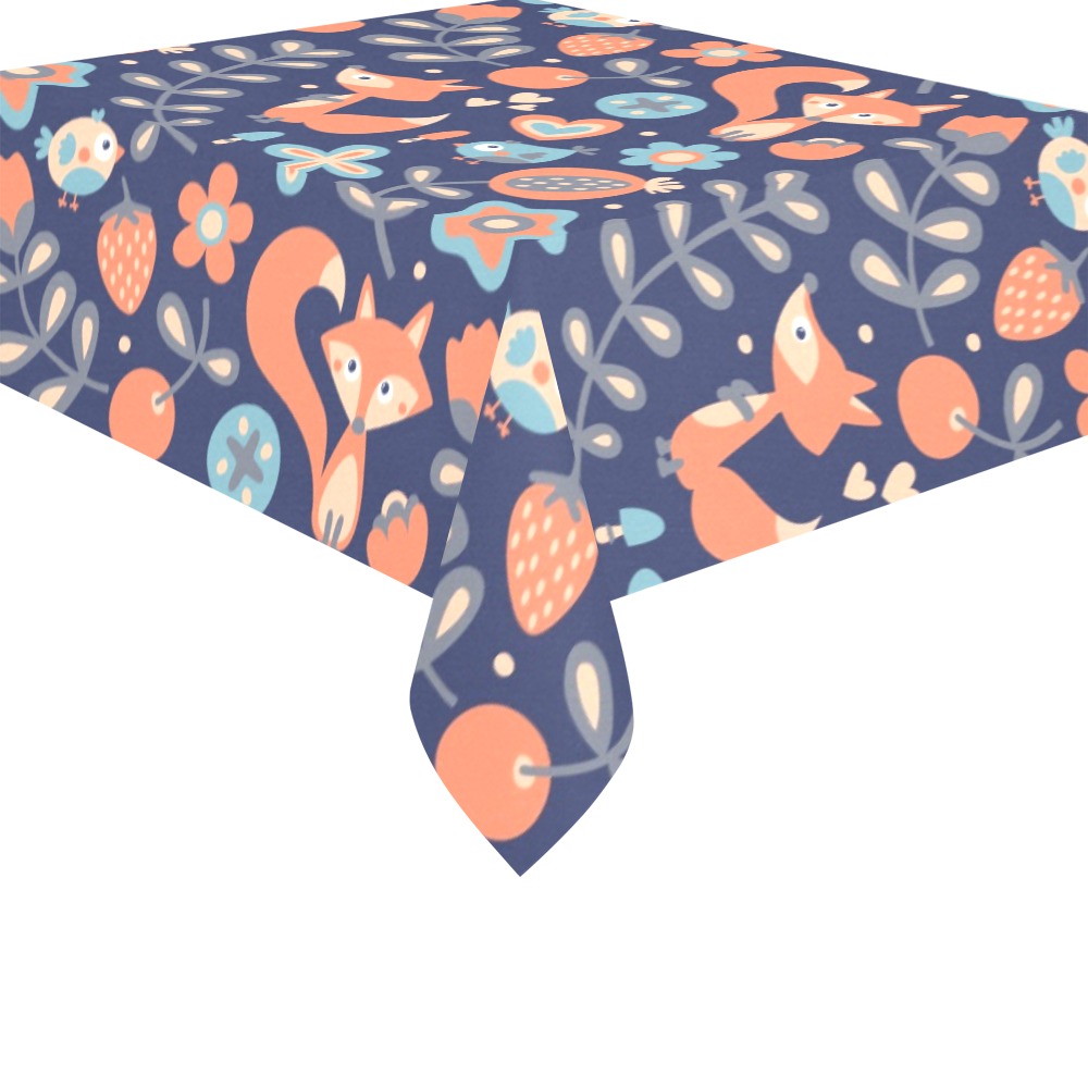 Fox and Birds Cotton Linen Tablecloth 52"x 70"