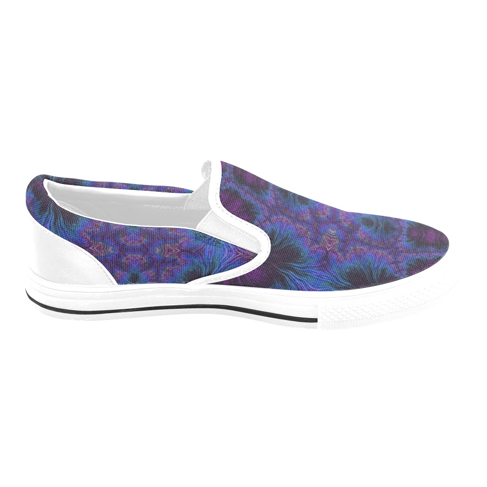 0-Lupine and Lilac Garden at Midnight Fractal Abstract Women's Slip-on Canvas Shoes (Model 019)