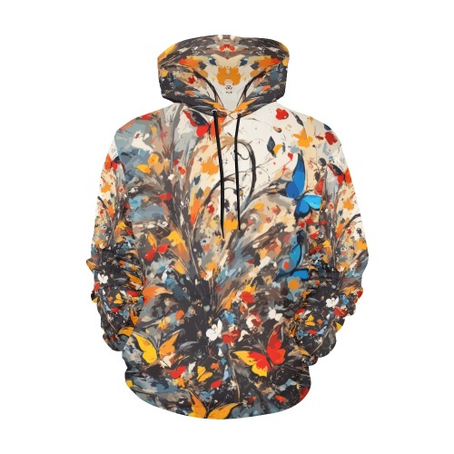 Beautiful colorful butterflies and abstract plants All Over Print Hoodie for Women (USA Size) (Model H13)