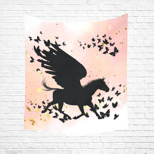 Running Pegasus With Butterflies Rose Cotton Linen Wall Tapestry 51"x 60"