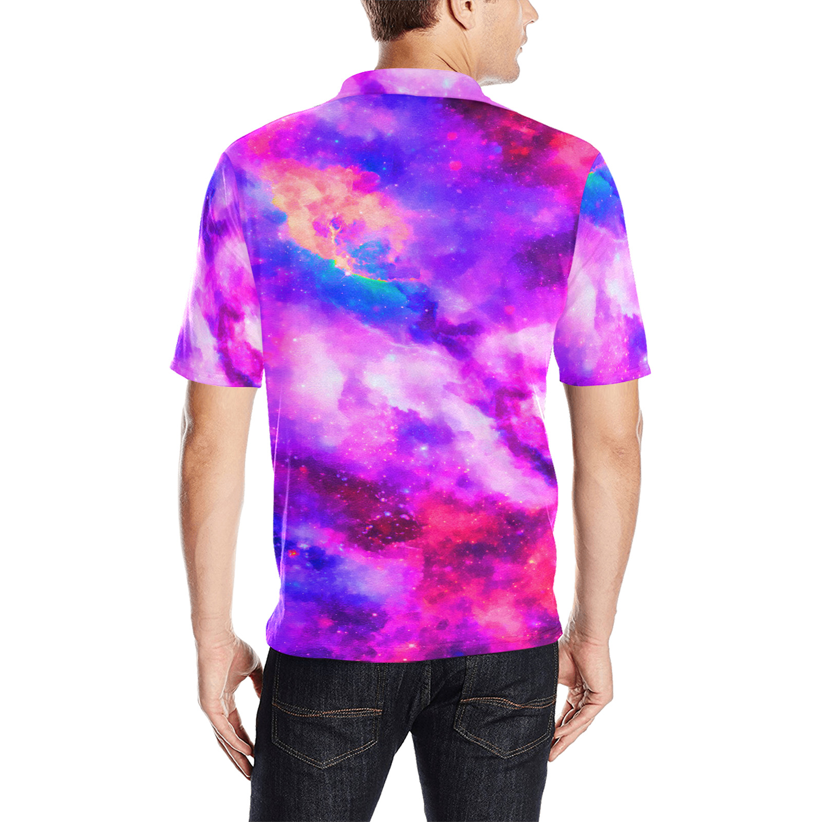 Watercolor Universe Galaxy Space Painting Men's All Over Print Polo Shirt (Model T55)