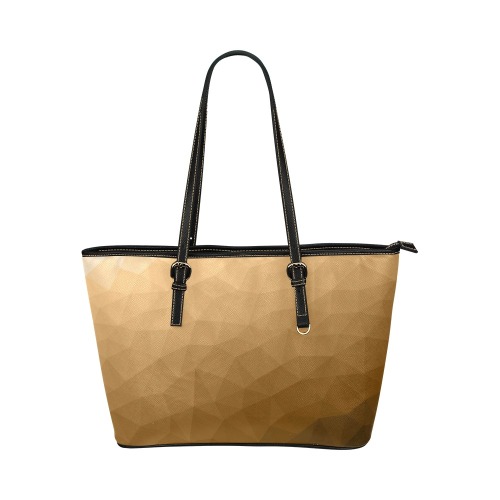 Brown gradient geometric mesh pattern Leather Tote Bag/Large (Model 1651)