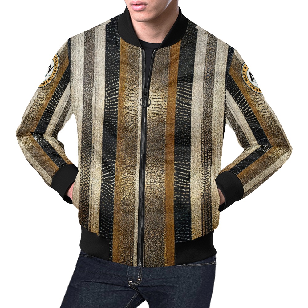 vertical striped pattern, gold, brown and silver All Over Print Bomber Jacket for Men (Model H19)