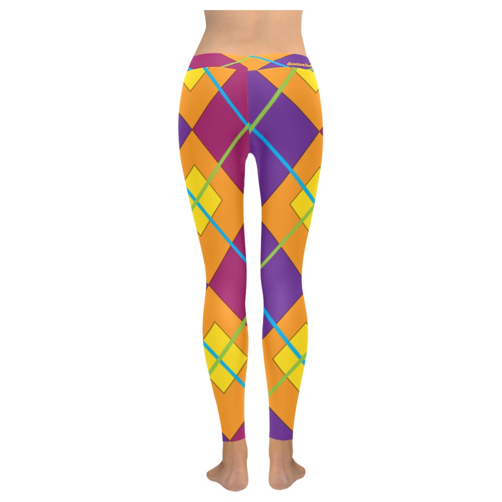 DIONIO Clothing - Ladies' Argyle Purple,Bergundy & Gold Leggings Women's Low Rise Leggings (Invisible Stitch) (Model L05)