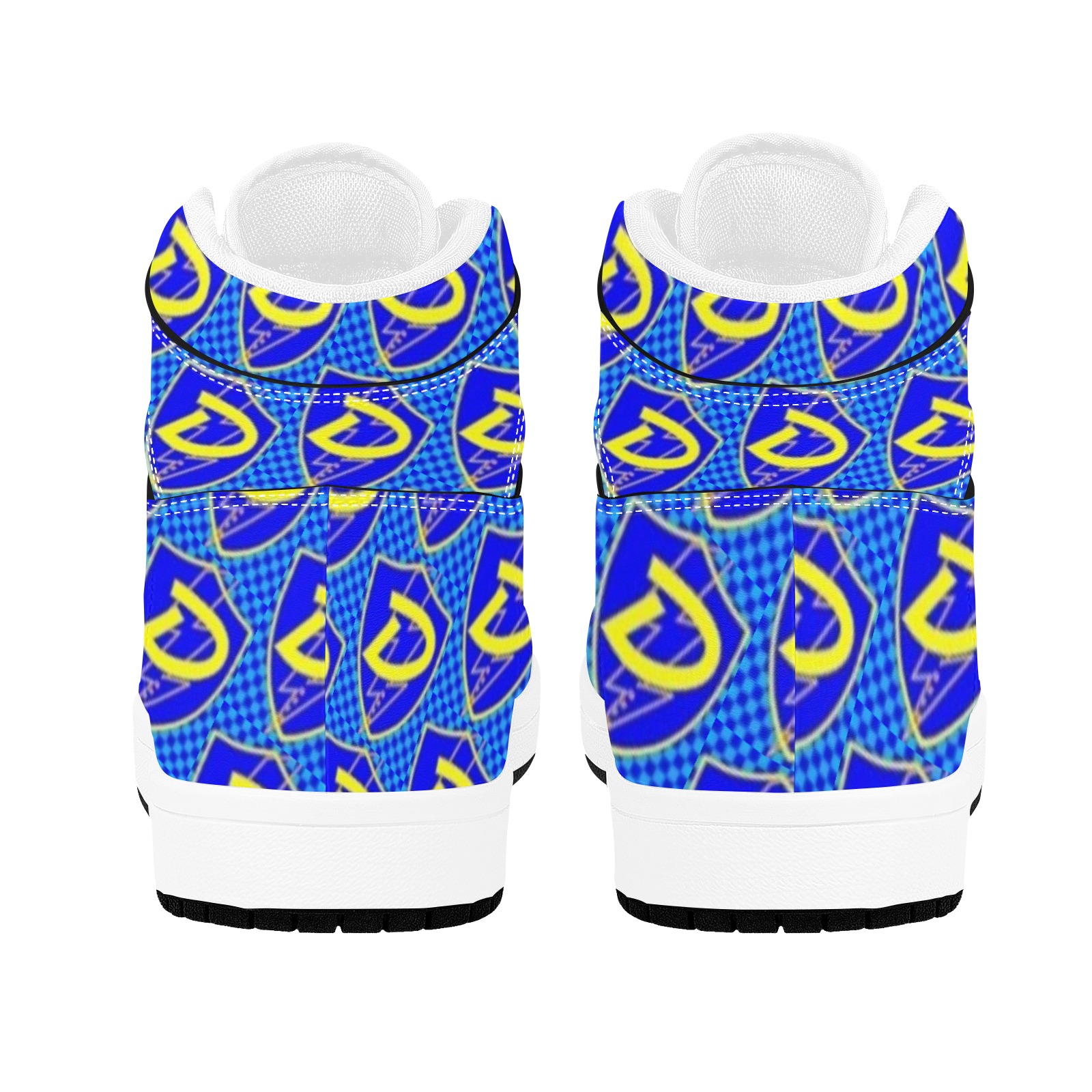 DIONIO - Blue & Yellow Repeat D Shield Logo Leather Sneakers Unisex High Top Sneakers (Model 20042)