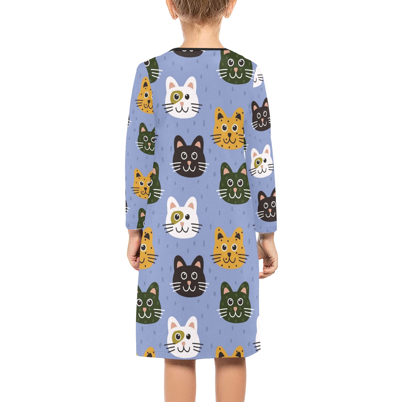 Adorable Cats Girls' Long Sleeve Dress (Model D59)
