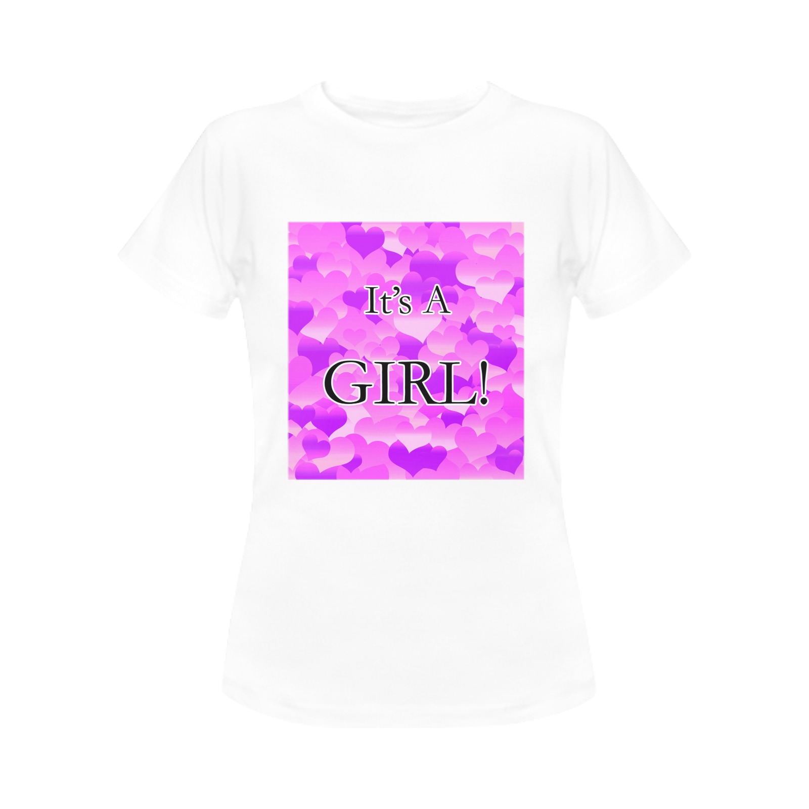It's A Girl! Lavender Hearts Women's T-Shirt in USA Size (Front Printing Only)