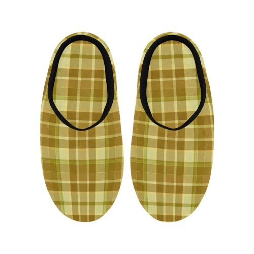 Shades Of Yellow Plaid Men's Non-Slip Cotton Slippers (Model 0602)