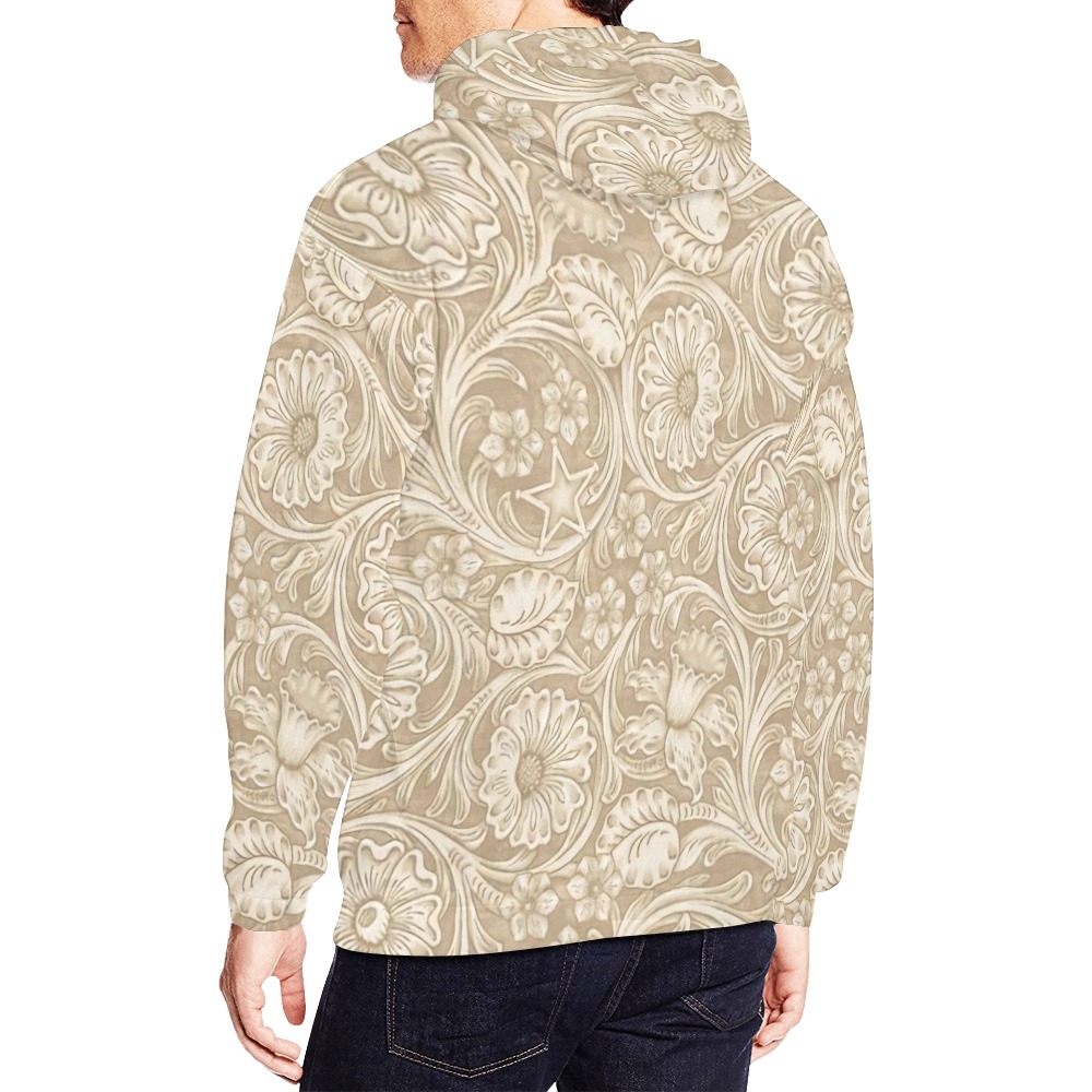 AOP Adult Tooled Cream Leather Hoodie All Over Print Hoodie for Men (USA Size) (Model H13)