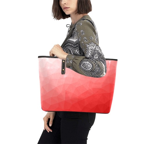 Red gradient geometric mesh pattern Chic Leather Tote Bag (Model 1709)