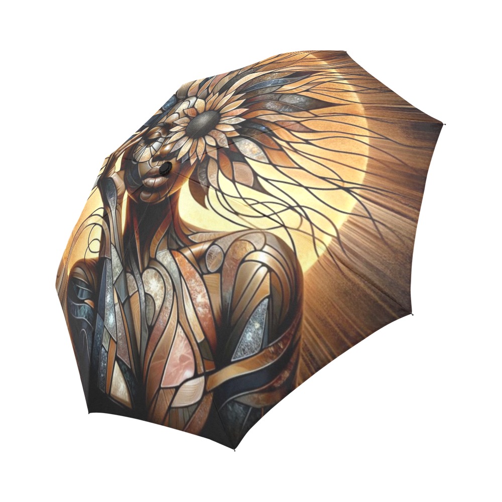 Black Sunflower Goddess Auto-Foldable Umbrella (Model U04)