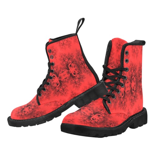 Autumn Reds in the Garden Frost Fractal Martin Boots for Women (Black) (Model 1203H)